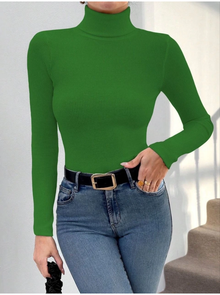 Başıkçı yaka dar kesim kaşkorse kazak yeşil w3103