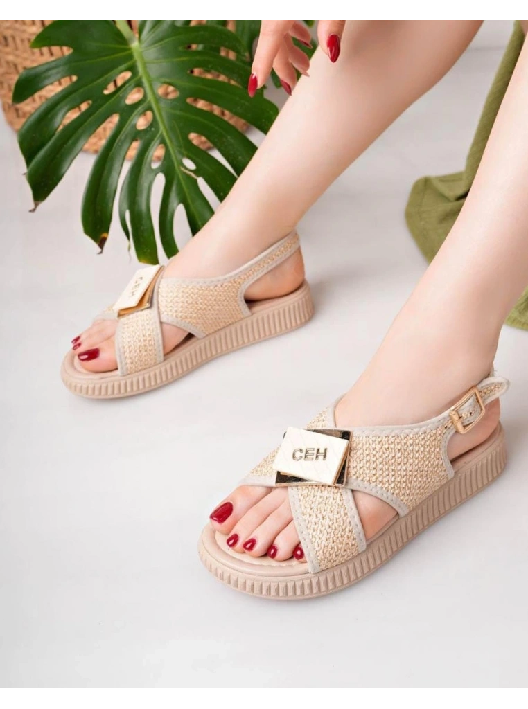 Cate Bej Hasır Cilt Sandalet