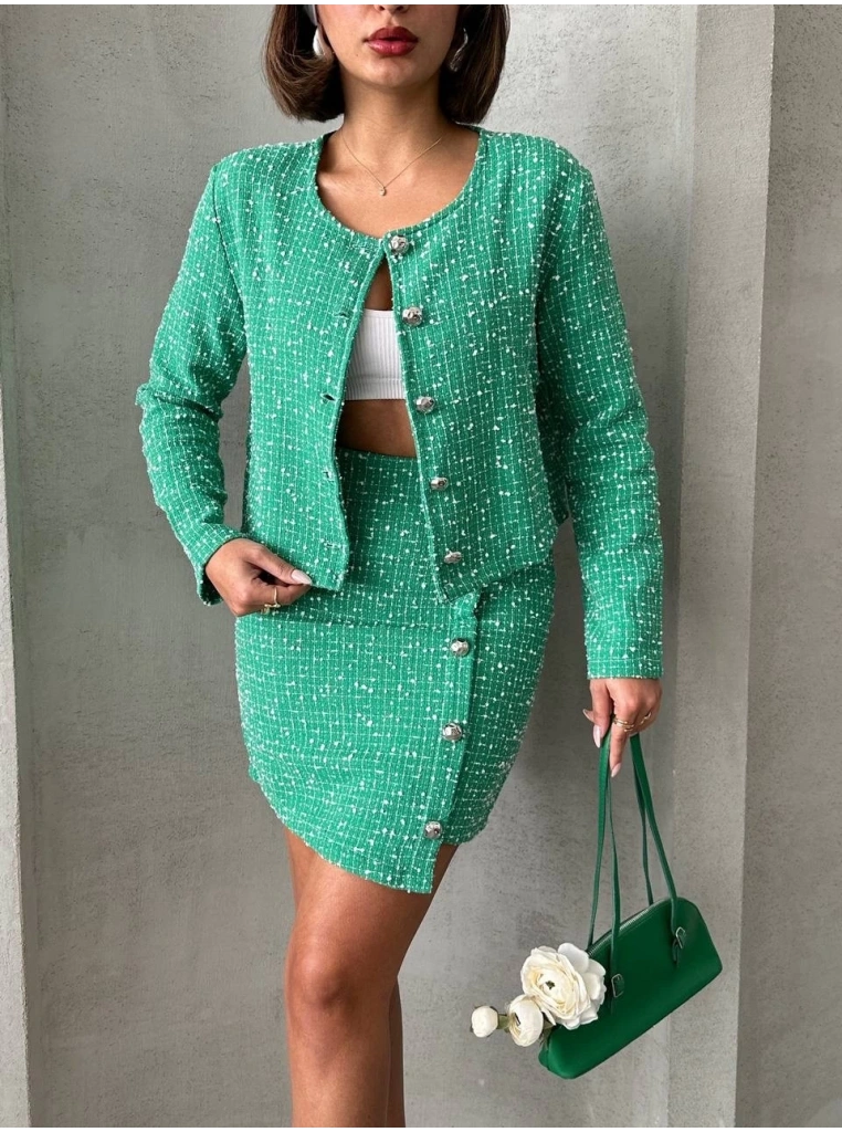 Ceketli etek takım chl kumaş yeşil h24443