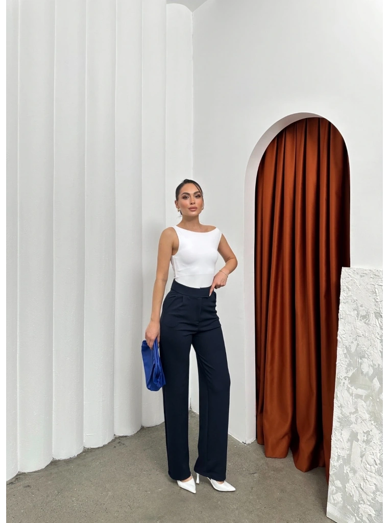 Cırtlı pantolon krep lacivert pt