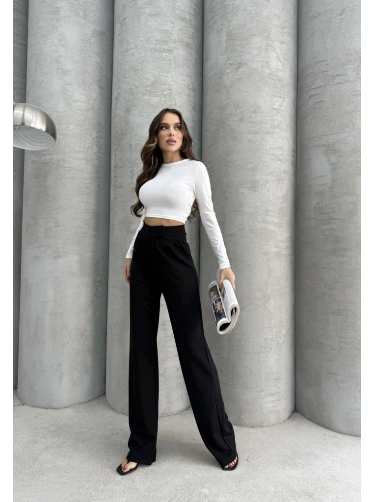 Cırtlı pantolon krep siyah pt