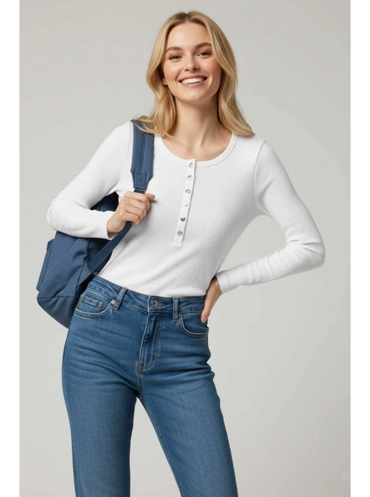 Çıtçıt Detaylı Bluz Beyaz T4343