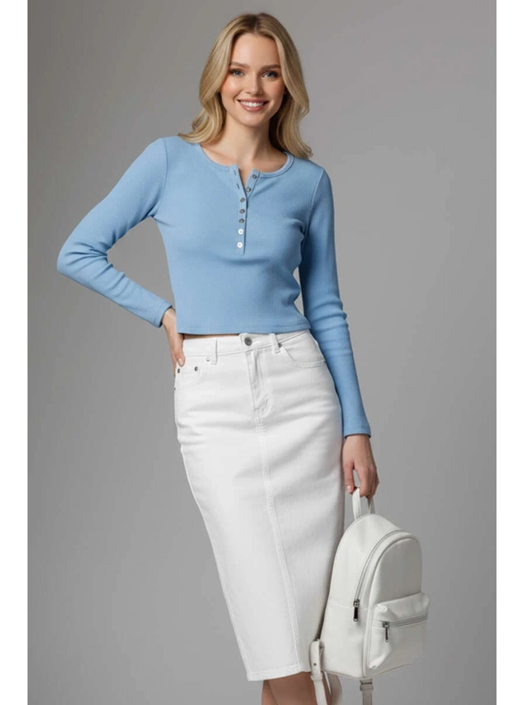 Çıtçıt Detaylı Bluz Mavi T4343