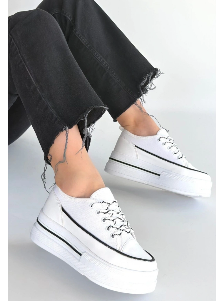 Dalen Beyaz Keten Bağcıklı Spor Ayakkabı