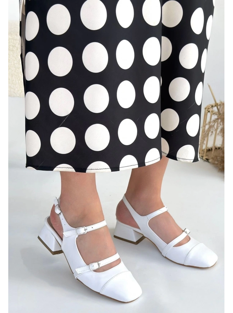 Doran Beyaz Cilt Topuklu Ayakkabı