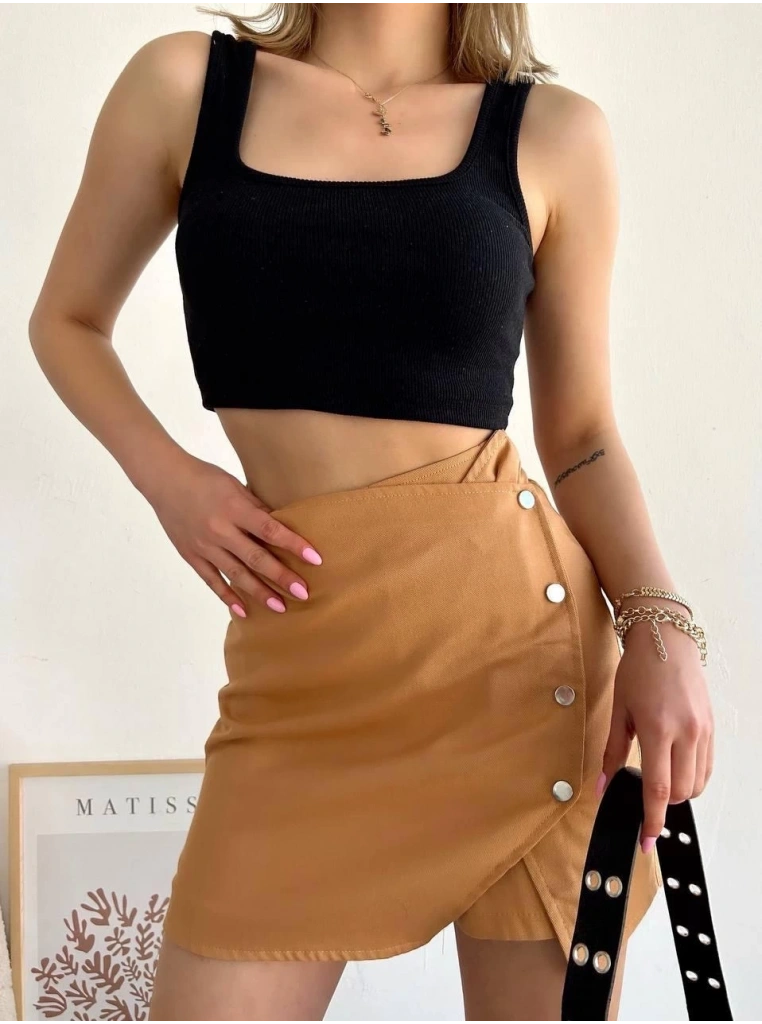 Dört çıtçıtlı Gabardin şort etek s249001