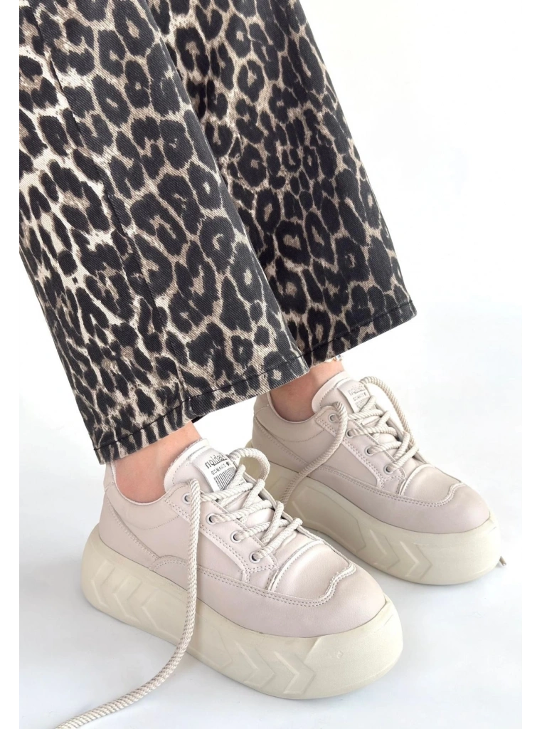 Emwa Bej Cilt Bağcıklı Spor Ayakkabı