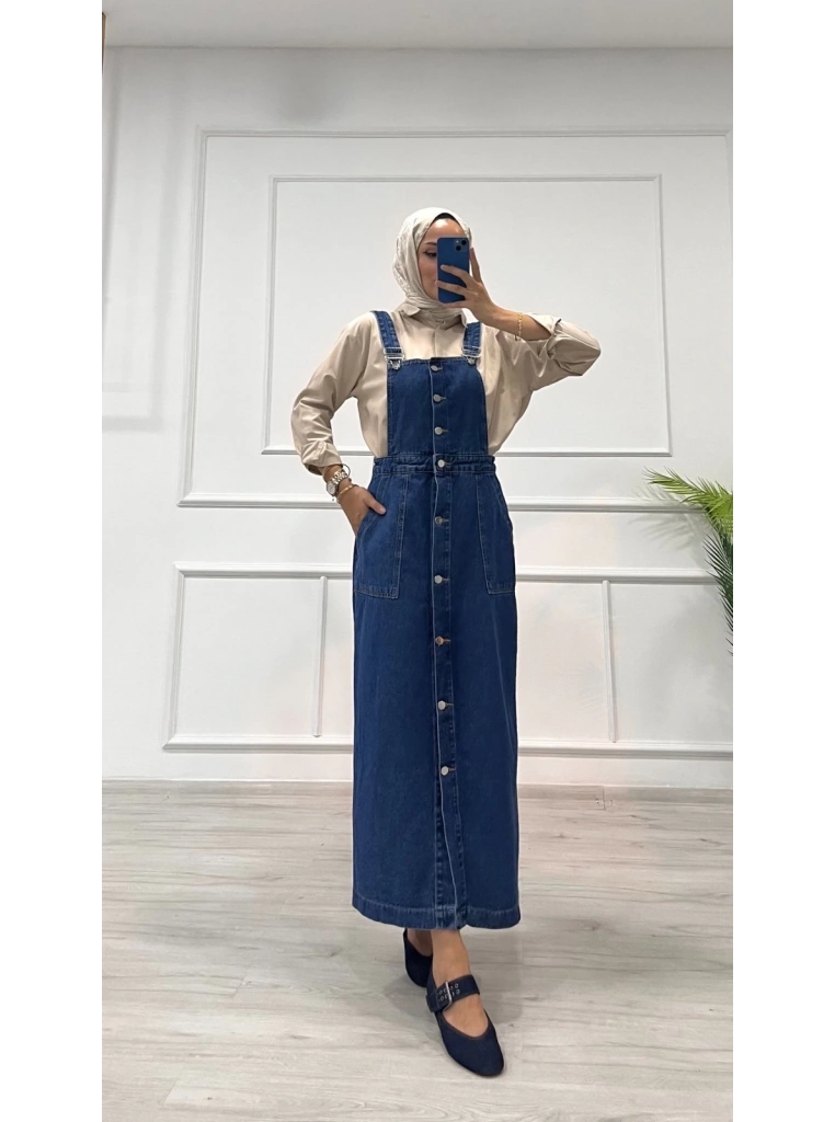 Etekli salopet enzim süper taş yıkama koyu mavi d2521