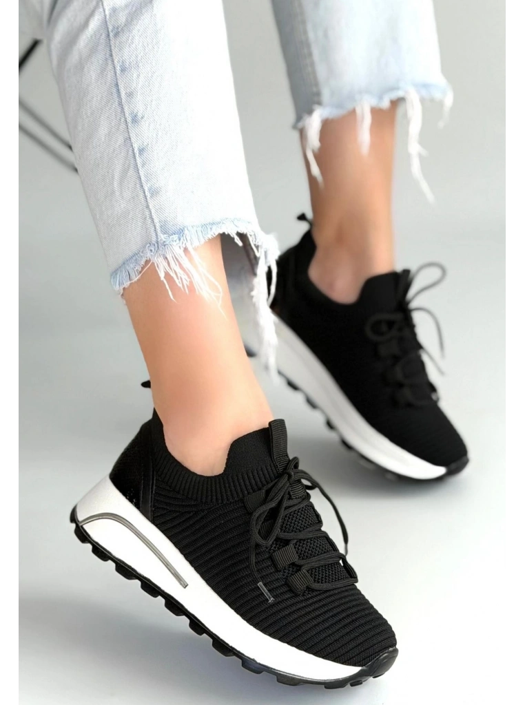 Feort Siyah Triko Bağcıklı Spor Ayakkabı