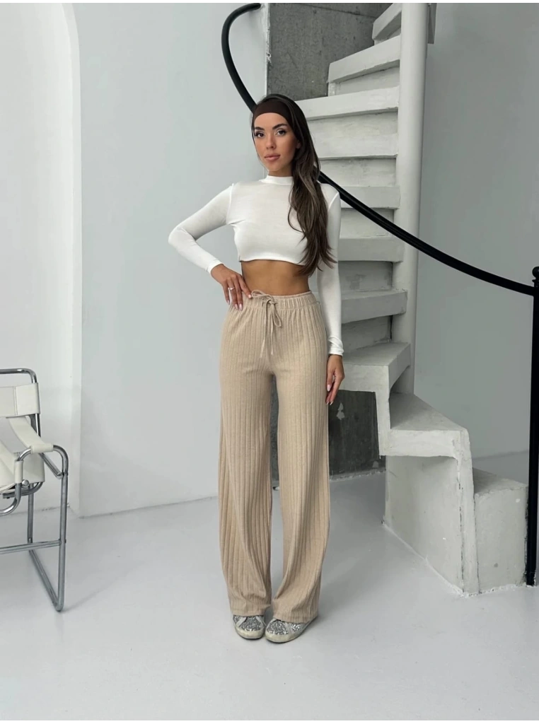 Fitilli şardonlu pantolon bej a4058