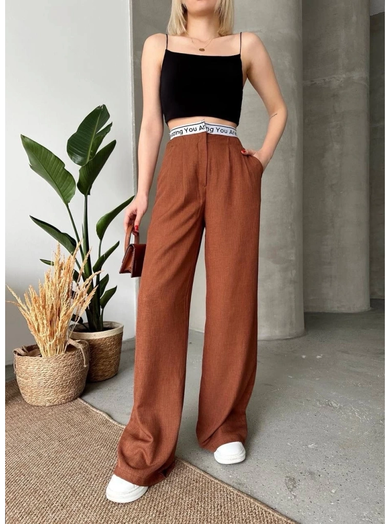 Flamlı kahve pantolon