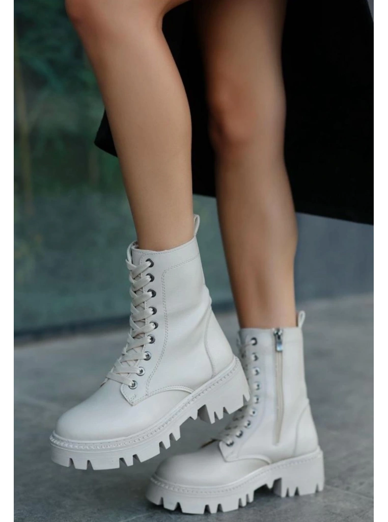 Flona Bej Cilt Bağcıklı Bot