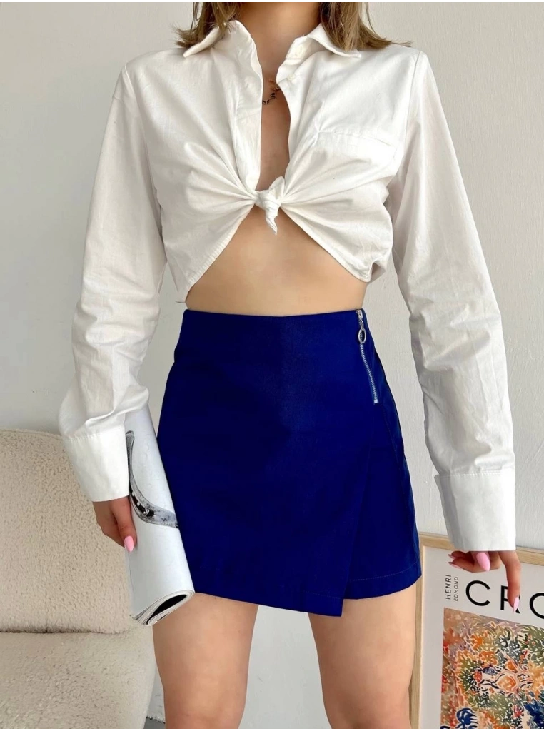 Gabardin fermuarlı şort etek S24906