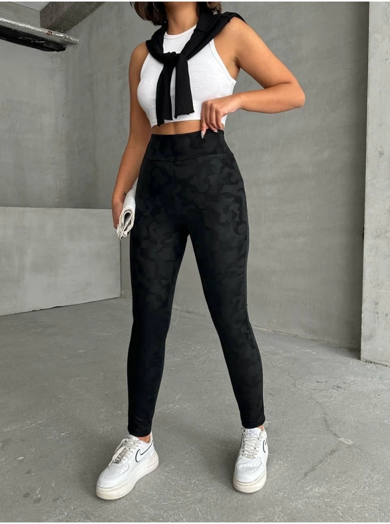 Gizli yan fermuarlı bulut desenli tayt siyah h248638