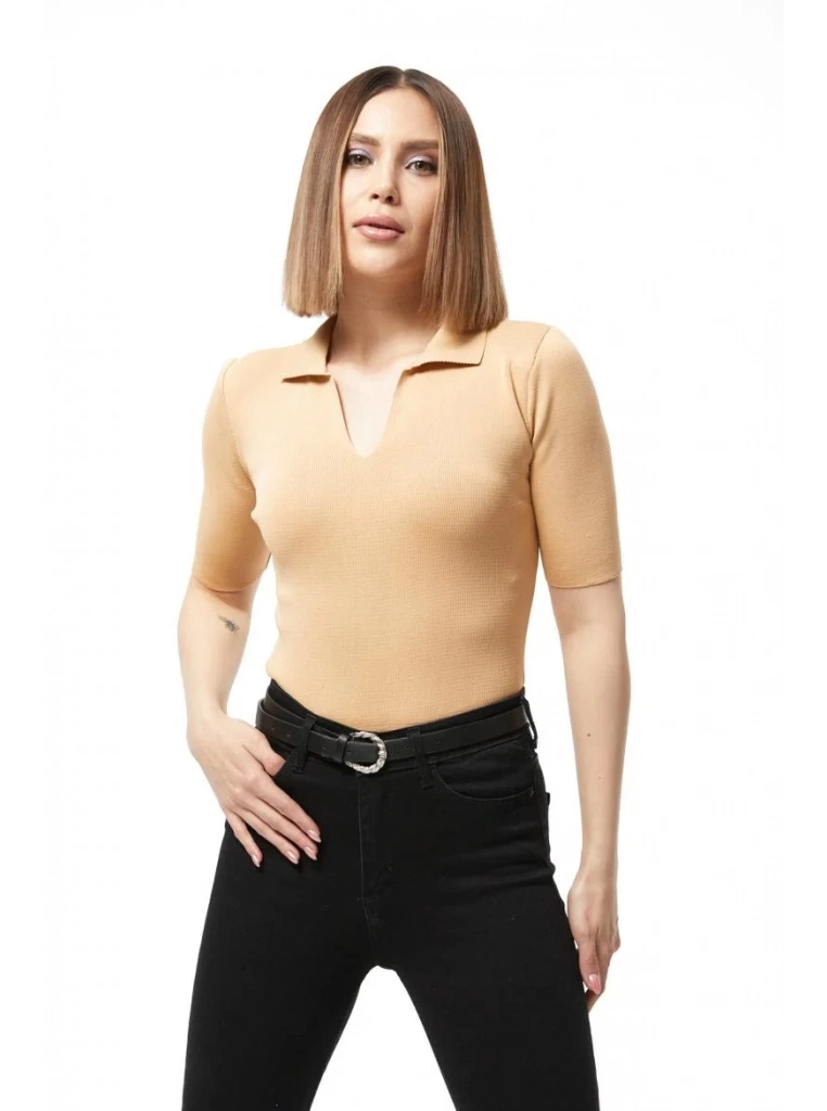 Gömlek yaka yazlık triko bluz