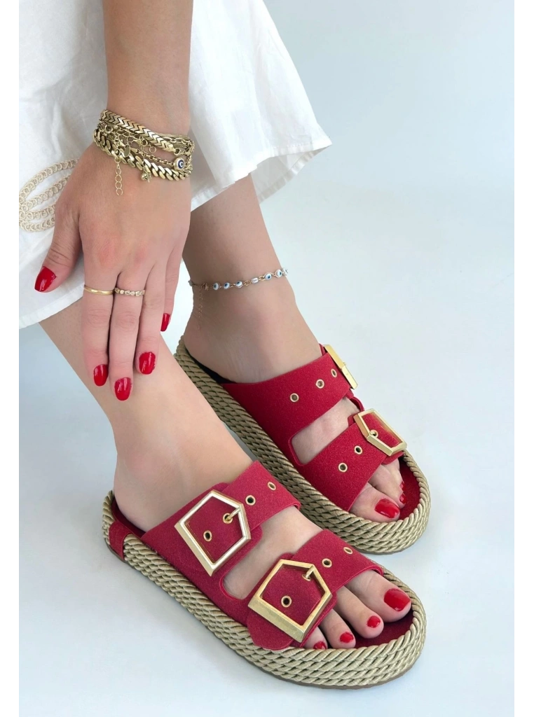 İces Kırmızı Nubuk Terlik