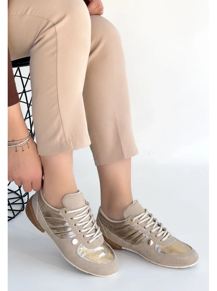 Jawen Bej Nubuk Gold Detaylı Spor Ayakkabı