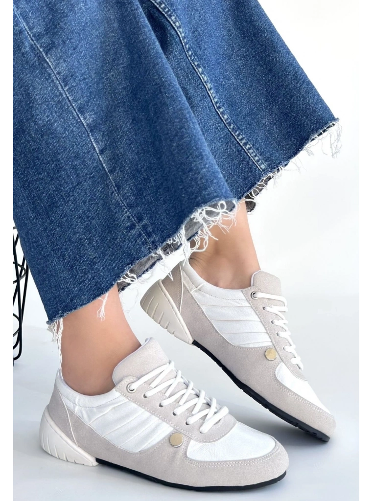 Jawen Gri Nubuk Beyaz Detaylı Spor Ayakkabı