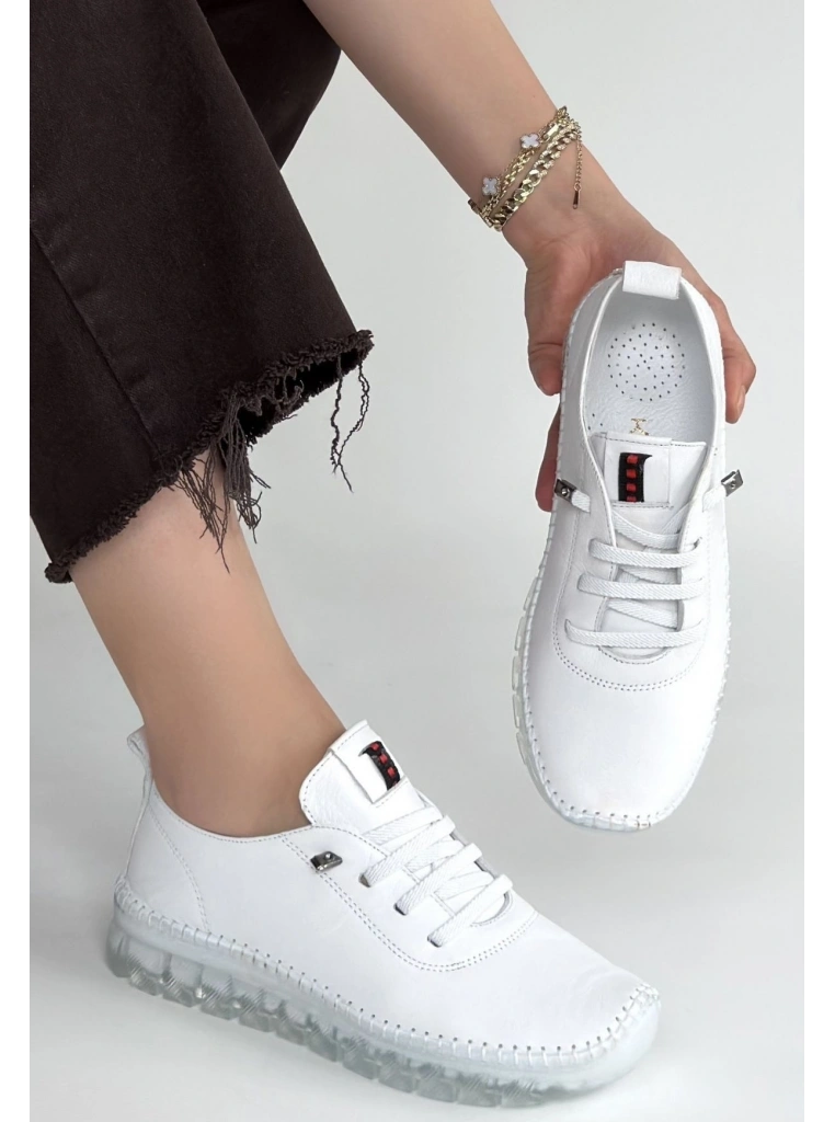 Jiten Beyaz Deri Bağcıklı Spor Ayakkabı