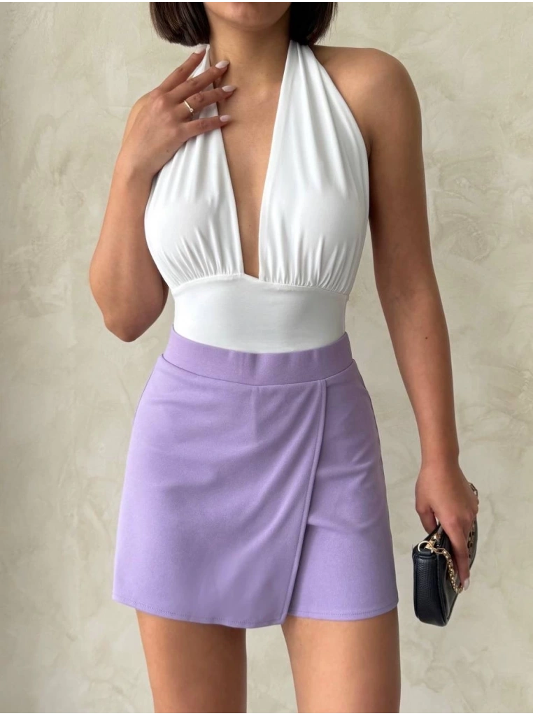 Kapaklı şort etek lila s208