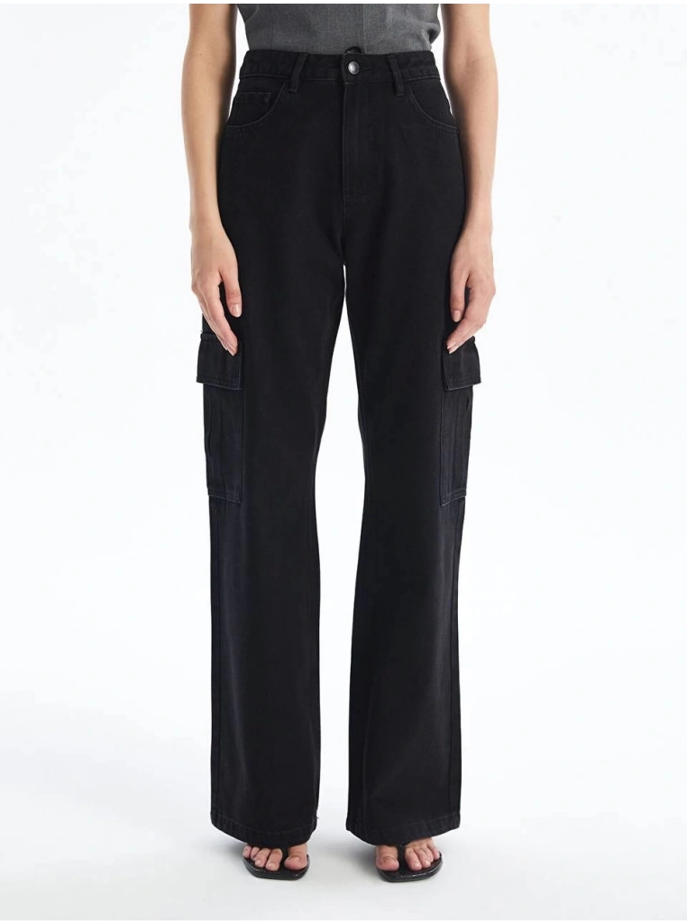 Kargo cep jeans pantolon siyah
