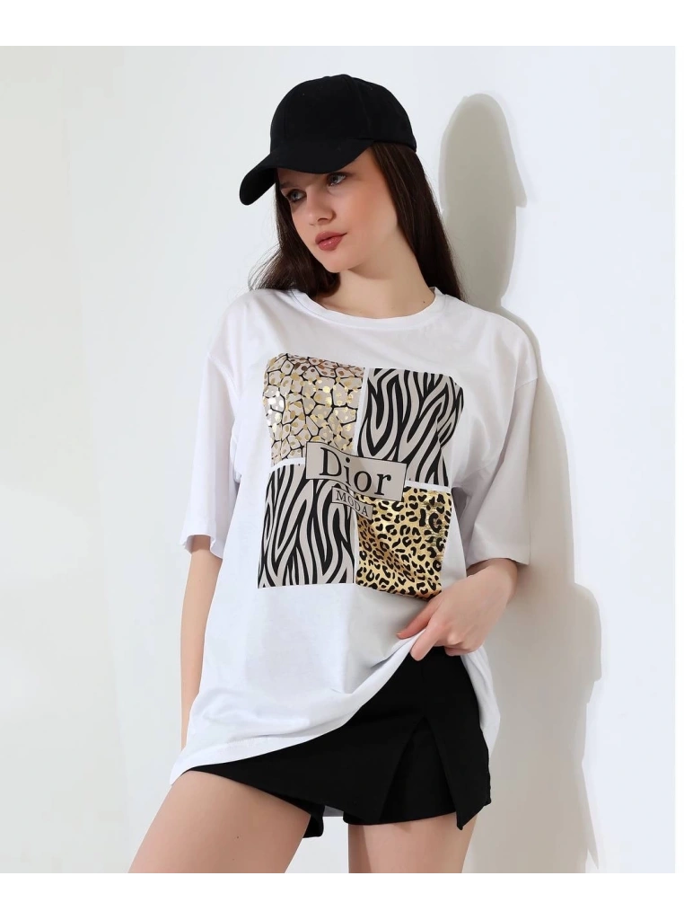 Karma desenli oversize tişört