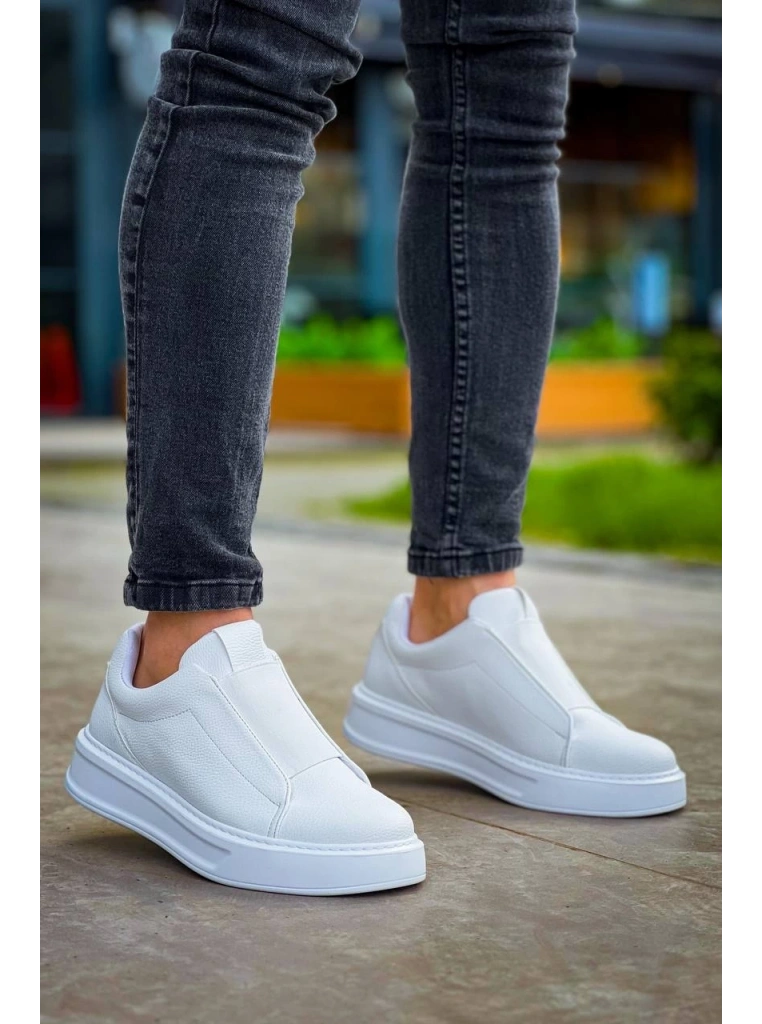 KB-007  Kuback  Beyaz Yüksek Taban Tek Bant Bağcıksız Günlük Erkek Ayakkabı