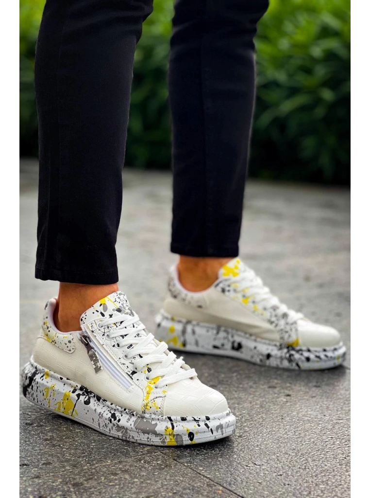 KB-02  Kuback  Bağcıklı Crocodile Beyaz Sarı Günlük Erkek Ayakkabı