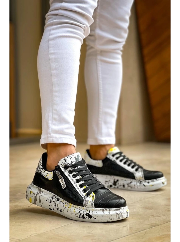 KB-02  Kuback Bağcıklı Crocodile Siyah Sarı Günlük Erkek Ayakkabı