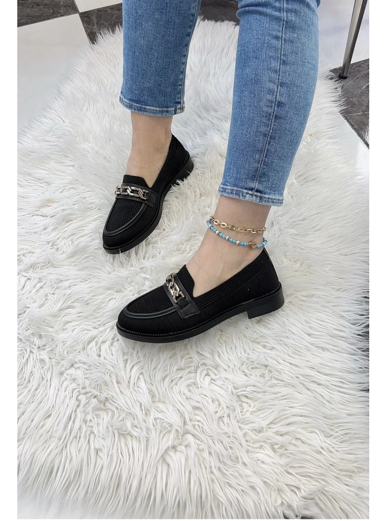 KB-021 Kuback Siyah Triko Siyah Taban U Toka  Günlük Kadın Ayakkabı