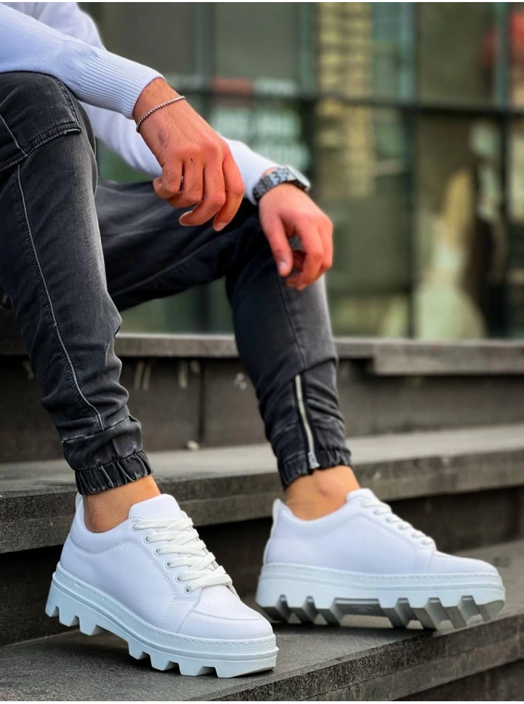 KB-056 Kuback Beyaz Cilt Beyaz Yüksek Taban Günlük Spor Ayakkabı