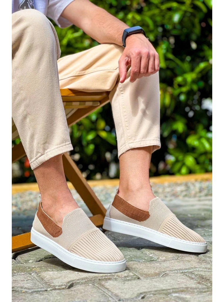 KB-114  Kuback Bej Taba Triko Yüksek Taban Bağcıksız Günlük Erkek Ayakkabı