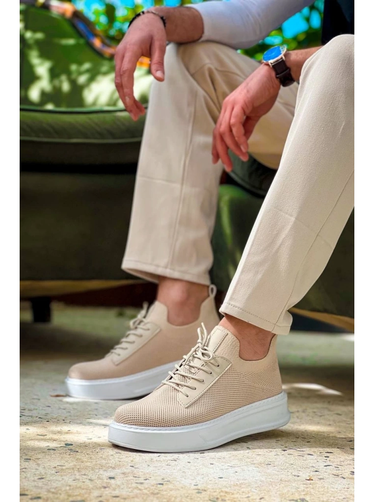 KB-116 Kuback Bej Bağcıklı Triko Günlük Erkek Ayakkabı