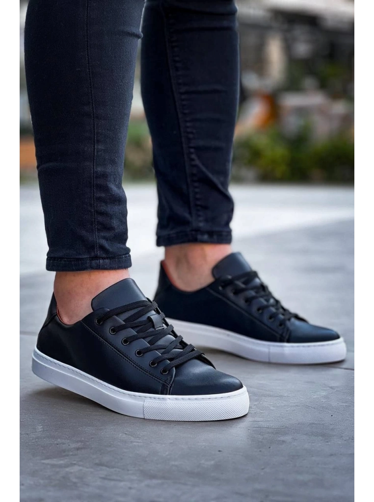 KB-122  Kuback Siyah Cilt Yüksek Taban Bağcıklı Günlük Erkek Ayakkabı