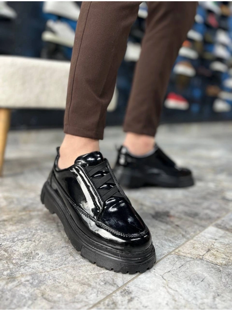 KB-703 Kuback Kömür Rugan Lastikli Günlük Erkek Ayakkabı