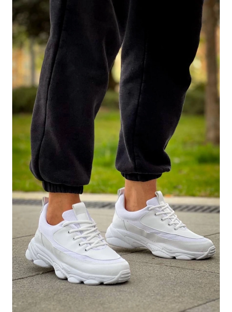 KB-707  Kuback  Beyaz Cilt Yüksek Taban Bağcıklı Günlük Erkek Ayakkabı