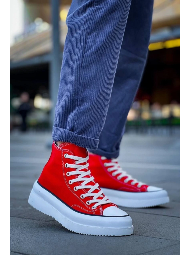 KB-CX-3 Kuback Uzun Kırmızı Keten Beyaz Yüksek Taban Spor Ayakkabı