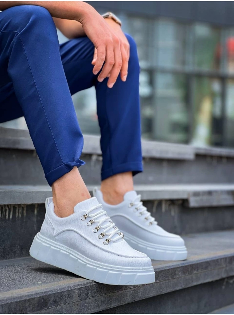 KB-X10 Kuback Beyaz Cilt  Beyaz Yüksek Taban Günlük Spor Ayakkabı