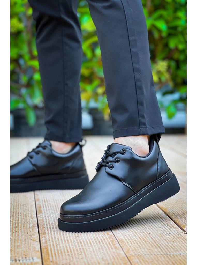 KB-X3  Kuback Siyah Cilt Siyah Taban Bağcıklı  Günlük Erkek  Ayakkabı