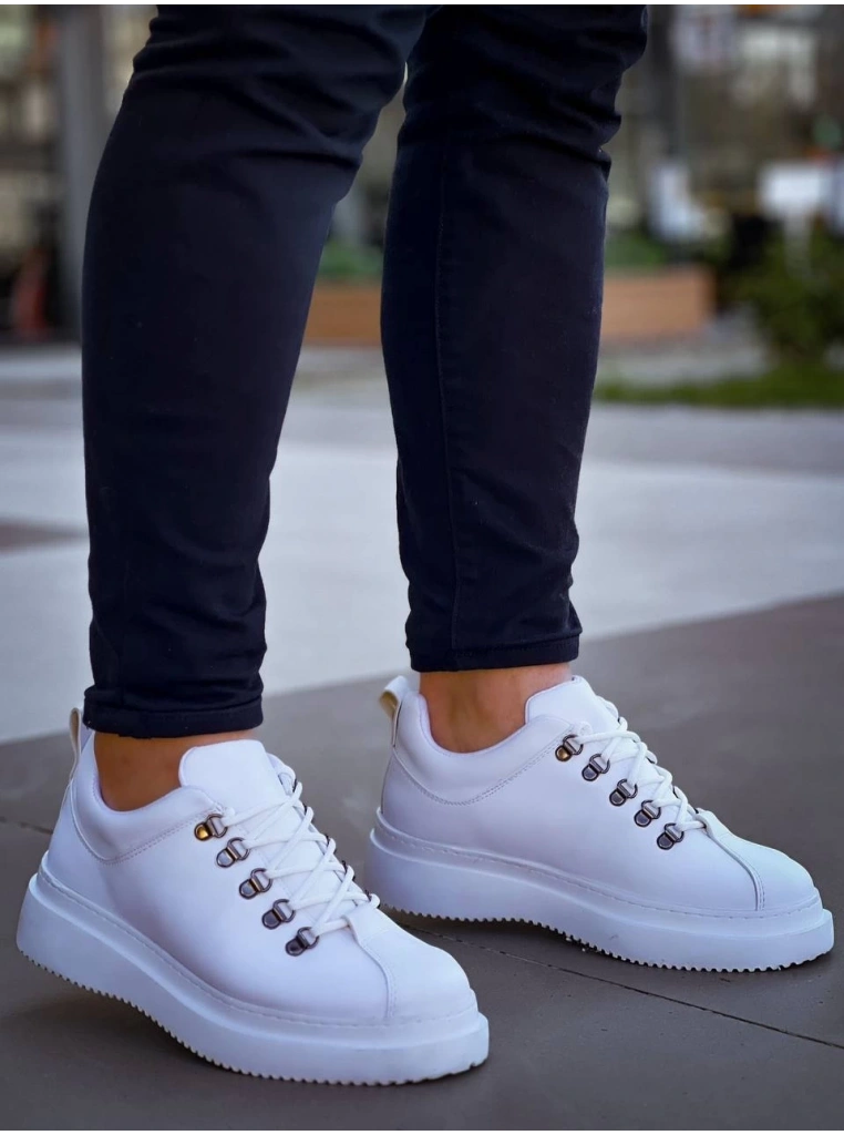 KB-X4  Kuback BEYAZ CİLT Yüksek Taban Bağcıklı Günlük Erkek Ayakkabı