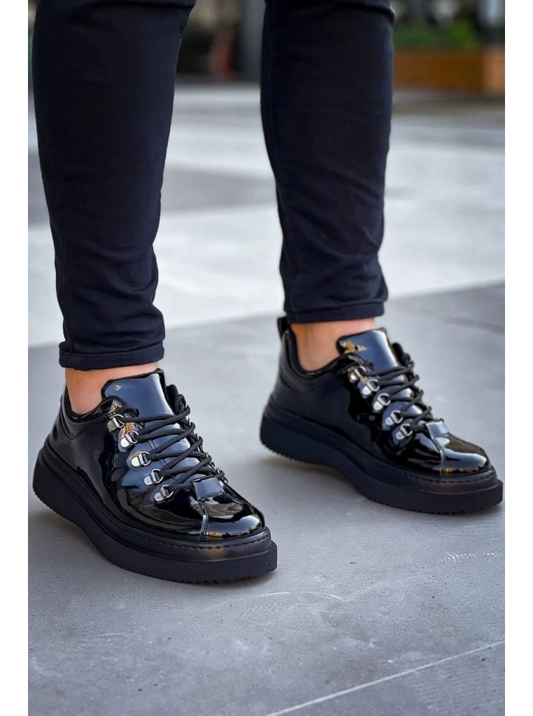 KB-X4  Kuback Siyah Rugan Siyah Yüksek Taban Bağcıklı Günlük Erkek Ayakkabı