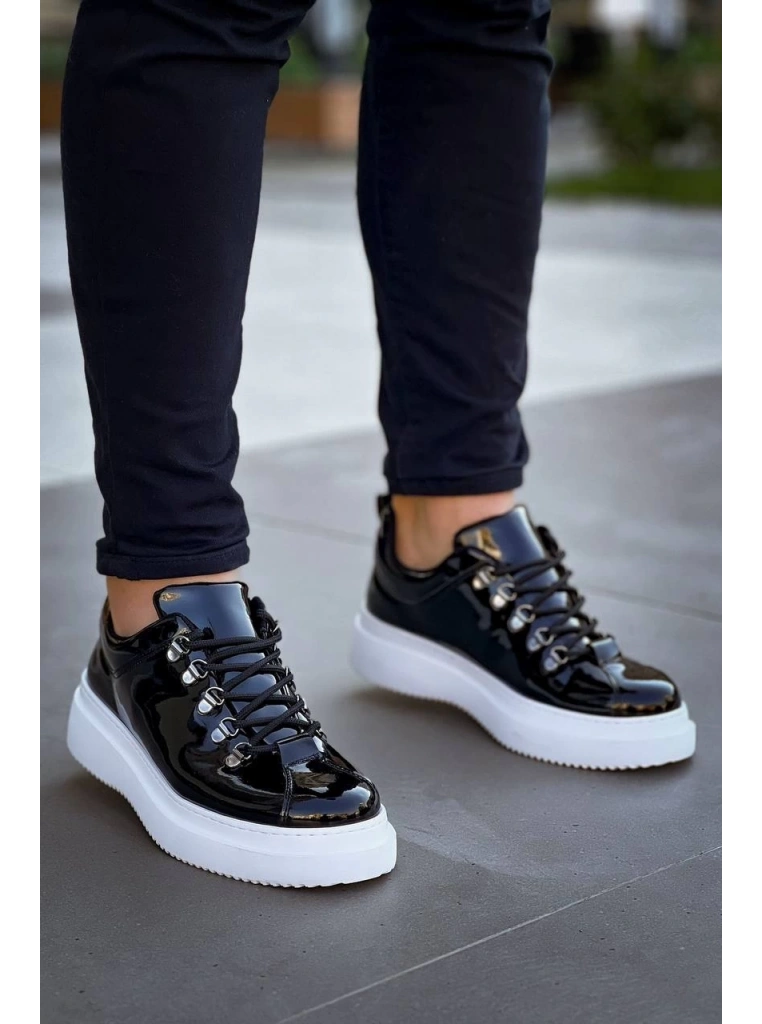 KB-X4  Kuback Siyah Rugan Yüksek Taban Bağcıklı Günlük Erkek Ayakkabı