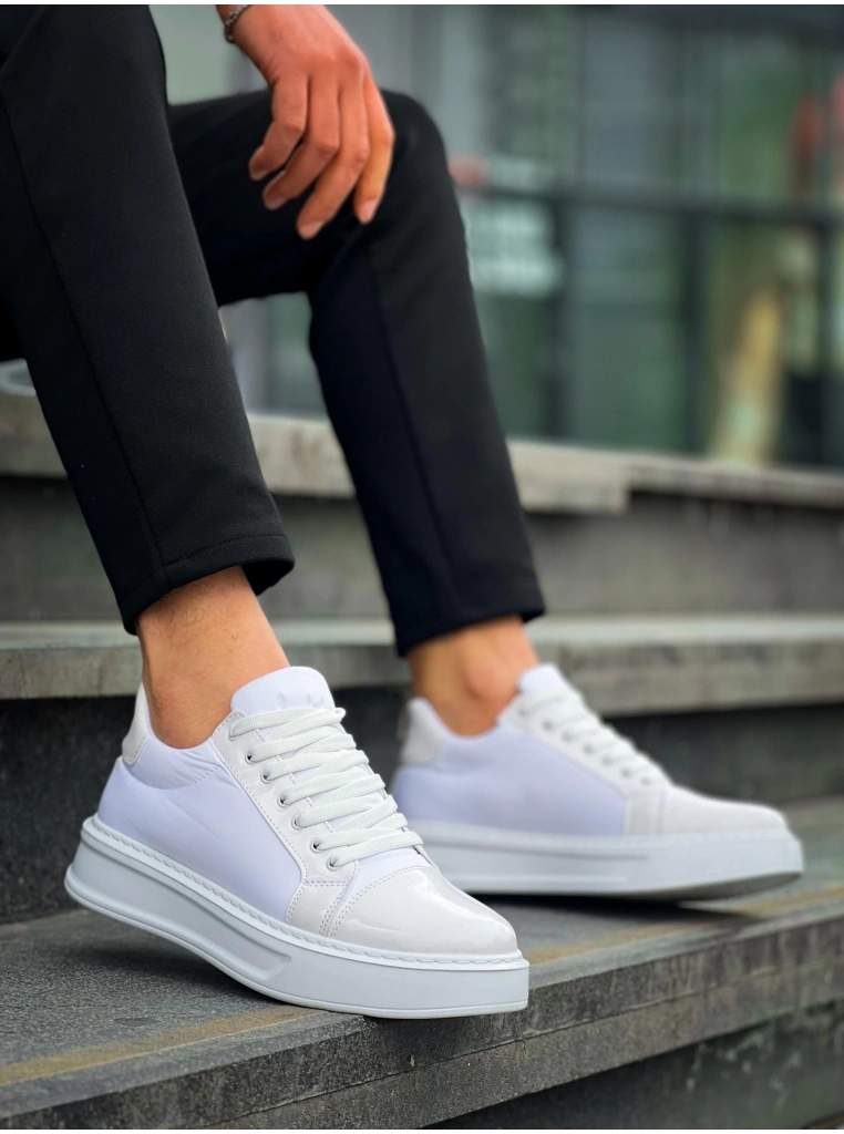 KB-X46 Kuback Beyaz Rugan Yüksek Beyaz Taban Günlük Spor Ayakkabı