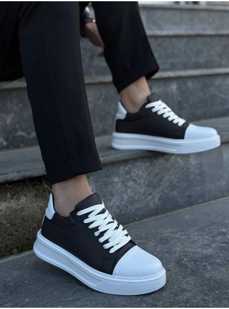 KB-X46 Kuback Siyah Beyaz Yüksek Beyaz Taban Günlük Spor Ayakkabı