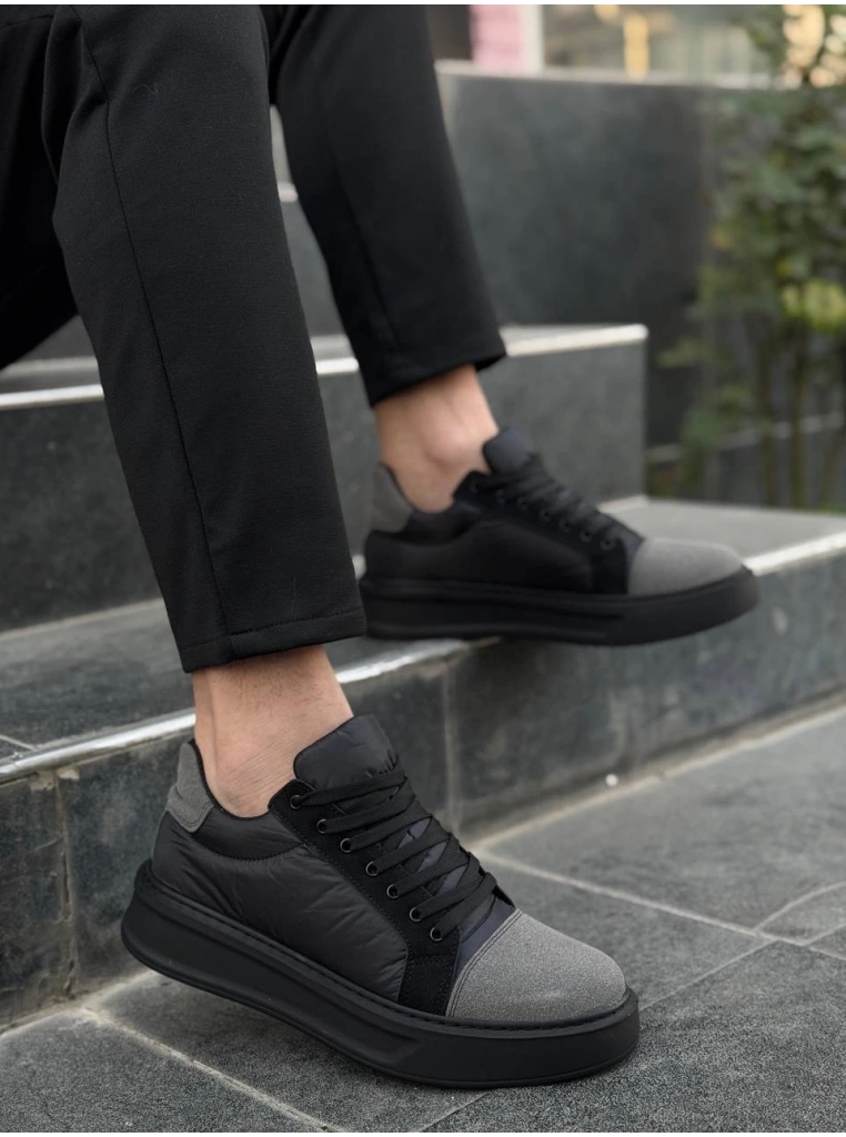 KB-X46 Kuback Siyah Gri Yüksek Siyah Taban Günlük Spor Ayakkabı