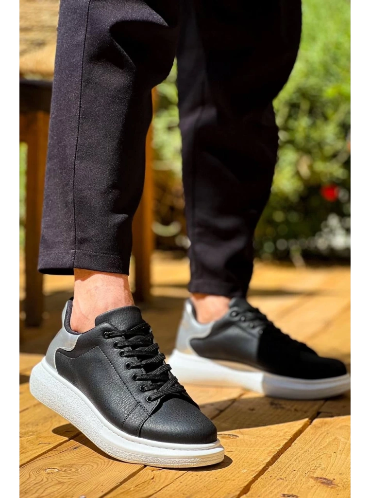 KB-X500  Kuback  Siyah Gümüş Yüksek Taban Bağcıklı Günlük Erkek Ayakkabı