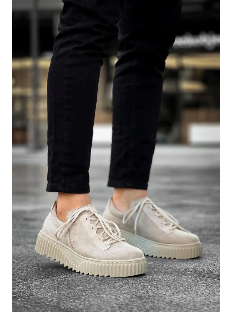 KB-X502  Kuback Bej Süet Yüksek Bej Taban Bağcık Detaylı Lastikli Günlük Erkek Ayakkabı