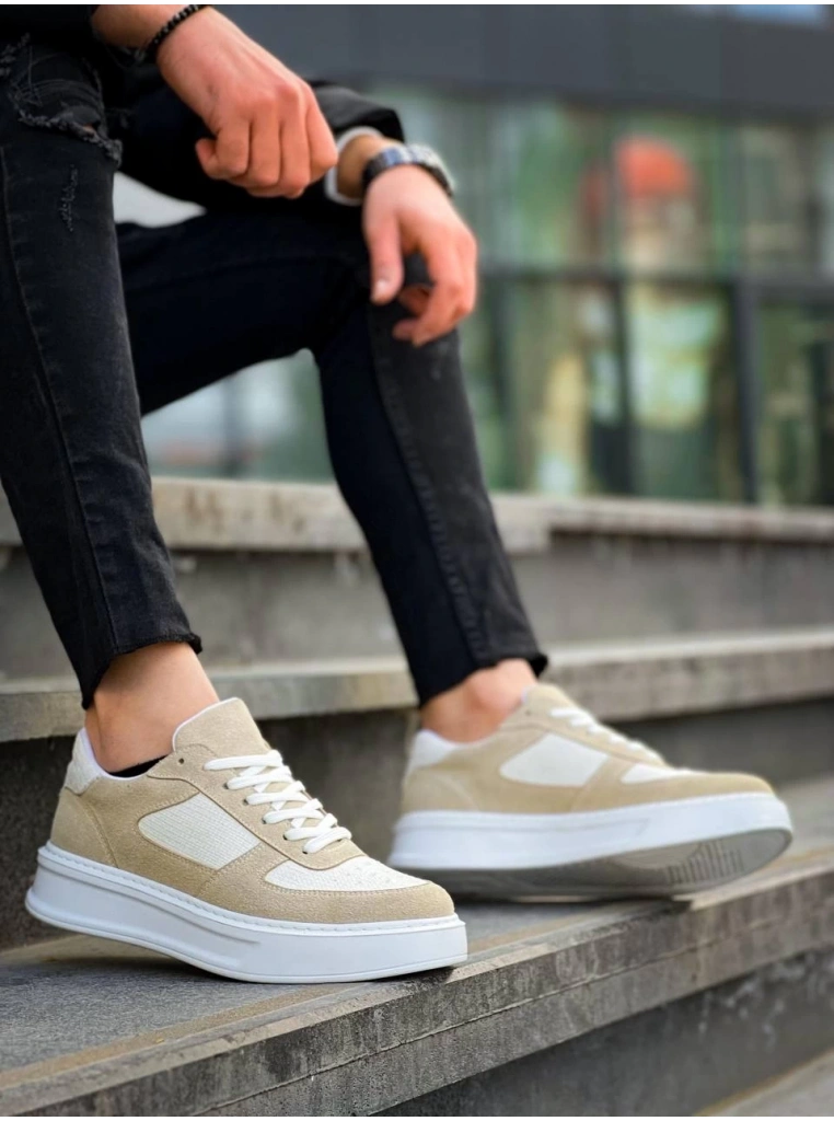 KB-X8 Kuback Bej Keten Süet Yüksek Taban Günlük Spor Ayakkabı