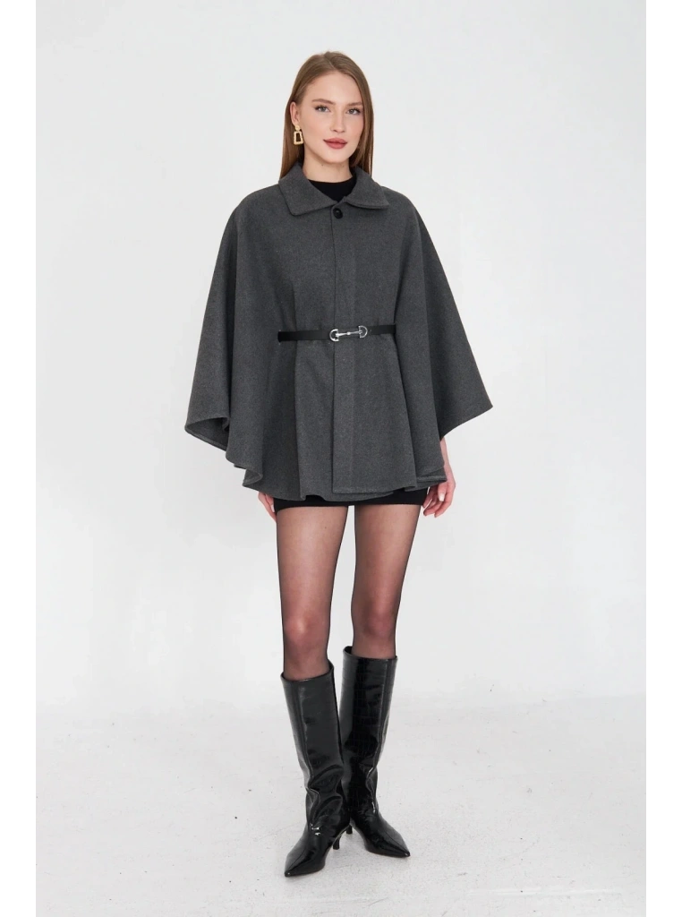 Kemerli kaşe panço antrasit pt