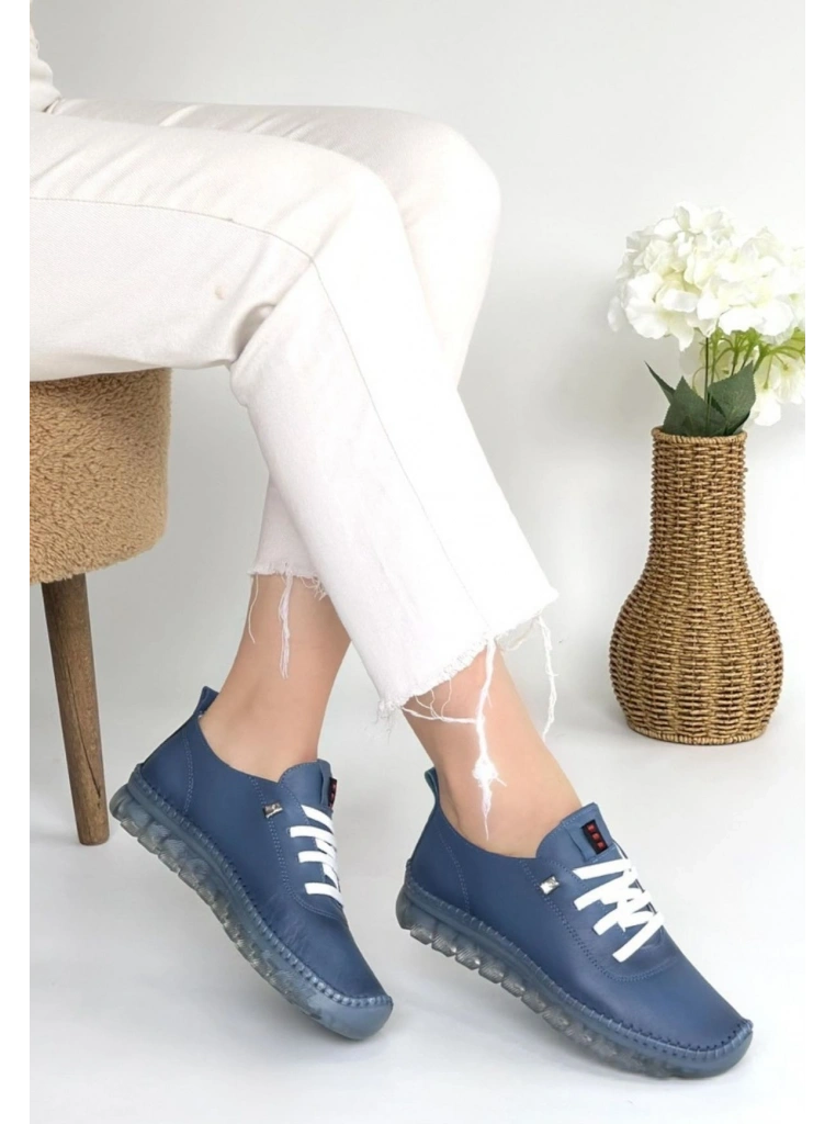 Kitta Mavi Deri Bağcıklı Spor Ayakkabı